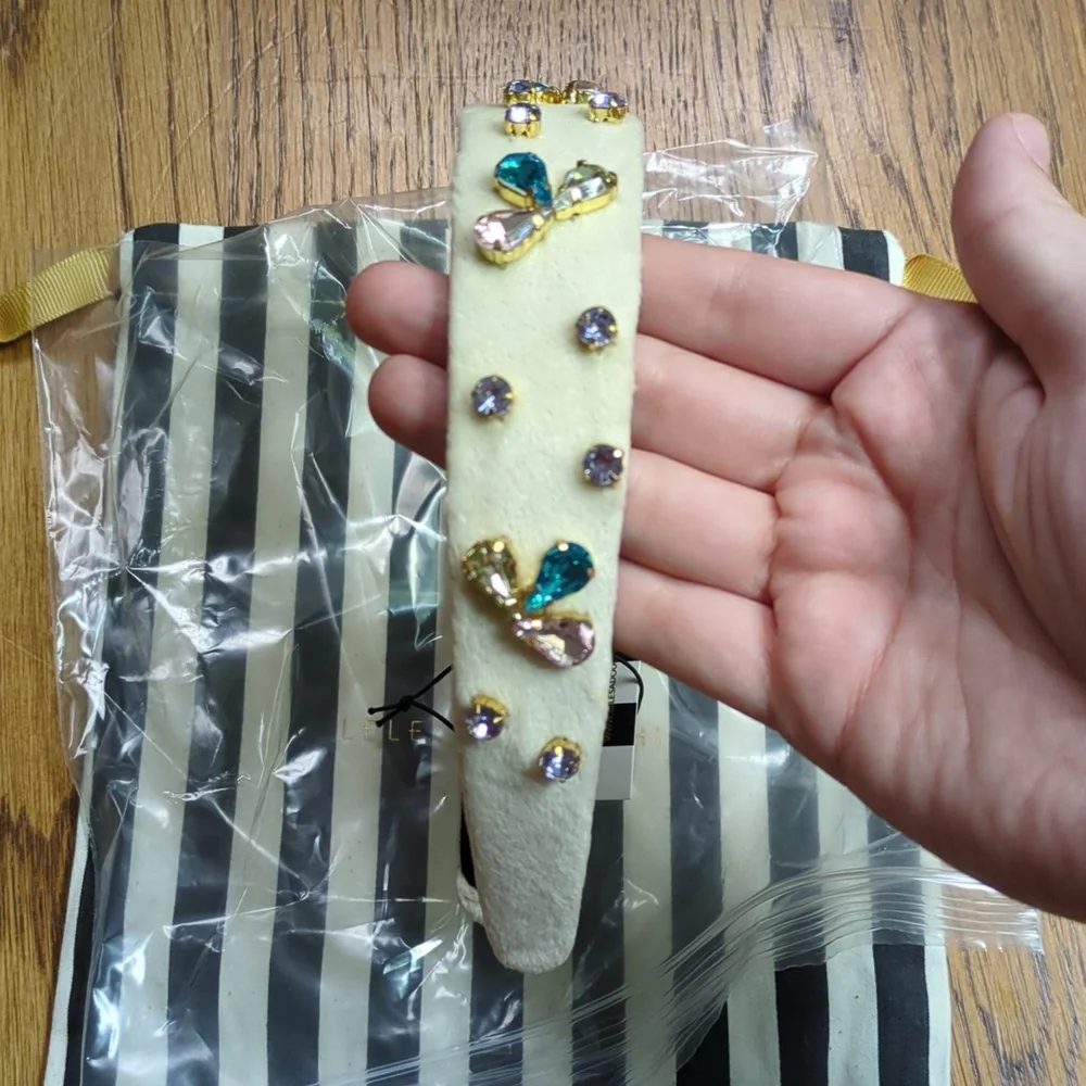 NWT Lele Sadoughi Crystal Bloom Bessette Headband Cream And Multicolor Crystals